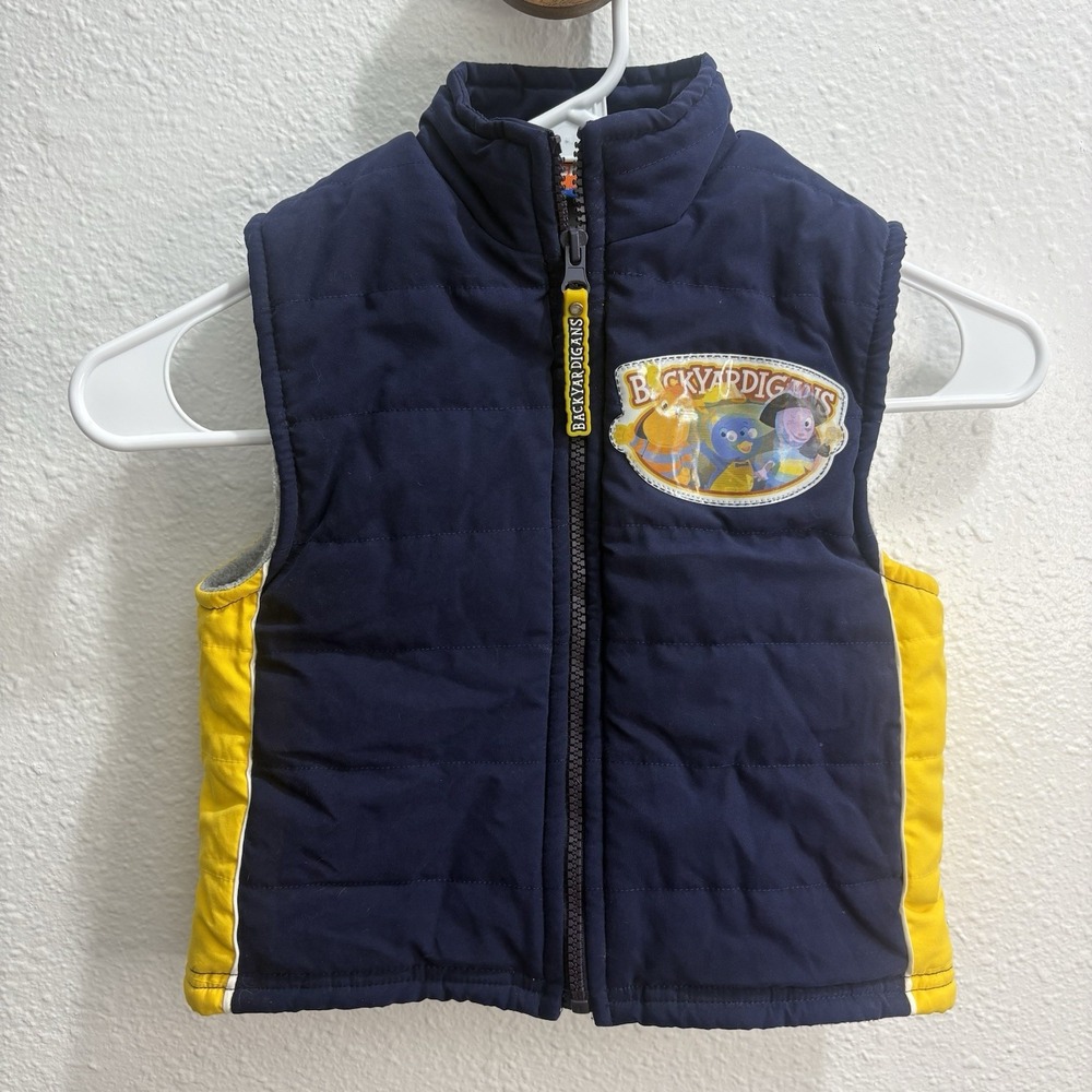 Vintage Y2K Backyardigans Nick Jr Navy Blue & Yellow Puffer Vest Holographic 3T